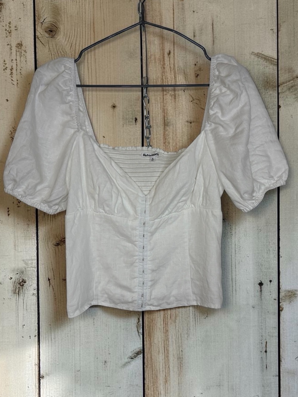 Reformation Cream Puff-Sleeve Button Front Top